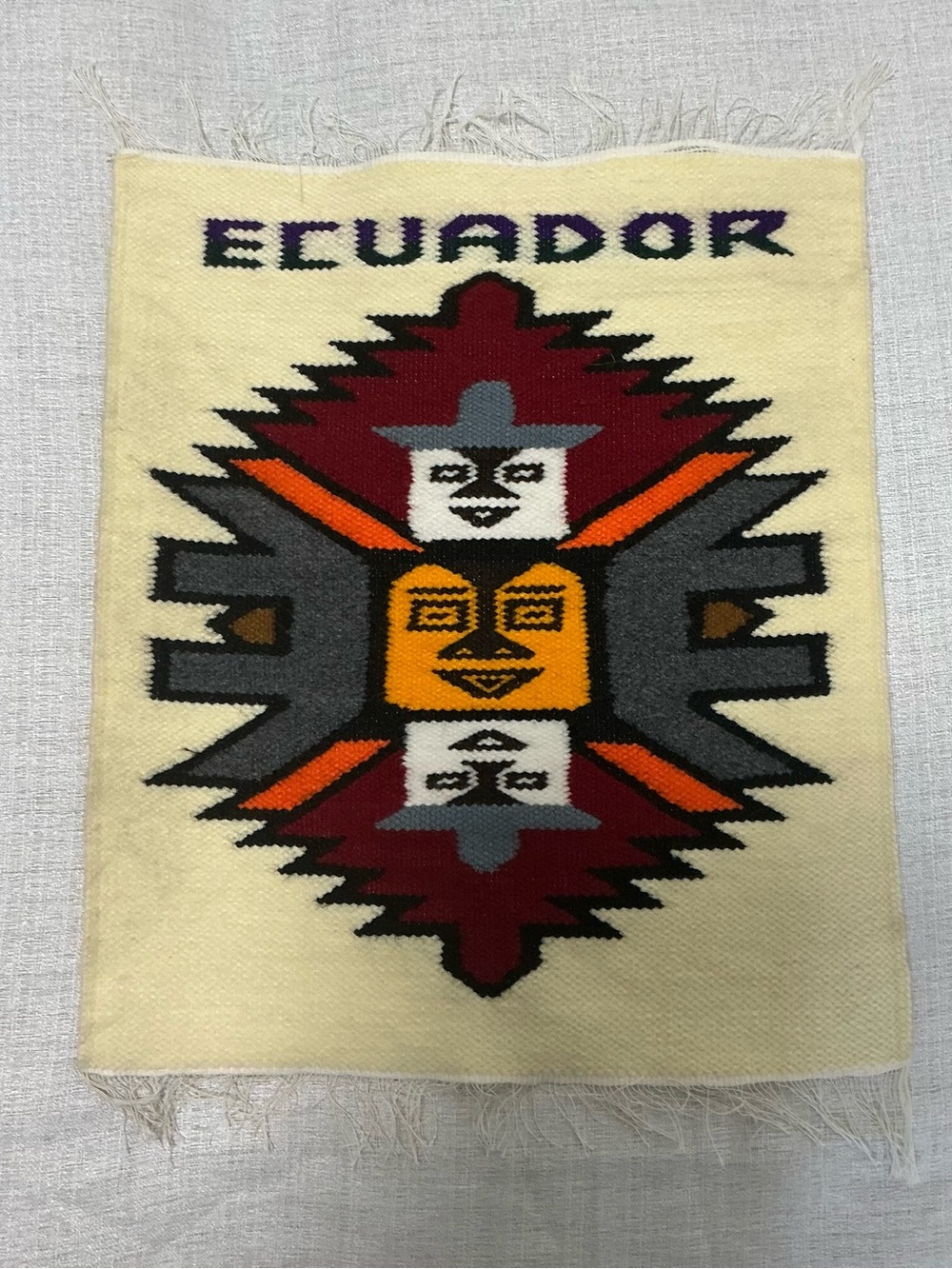 Vintage Ecuadorian Hand Woven Wool Tapestry Wall Hanging Ecuador Sun Folk Art